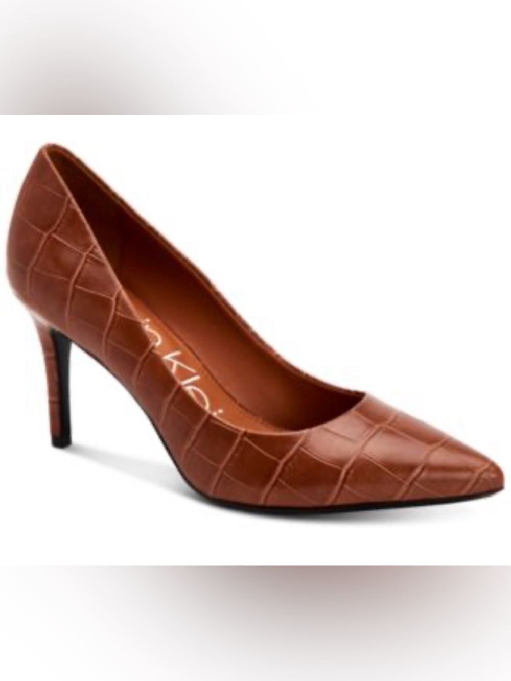 Calvin Klein Gayle Pump Croc Embossed Brown Leather